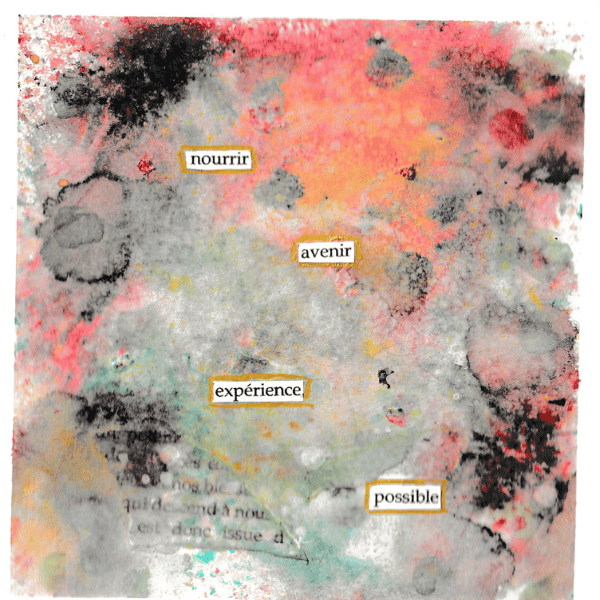 Création mixed média illustrant le lien entre passé, présent et compréhension intérieure