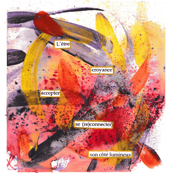 Illustration artistique représentant le processus de reconnexion à soi, d’acceptation et d’évolution intérieure