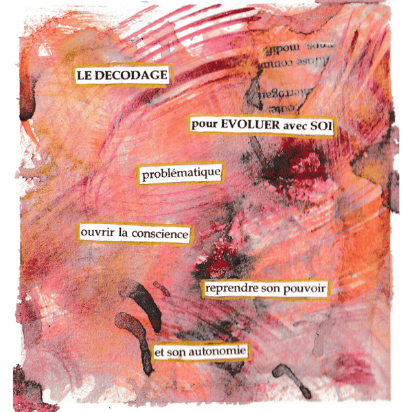 Création mixed média illustrant le décodage émotionnel, la prise de conscience et l’autonomie en ostéofluidique