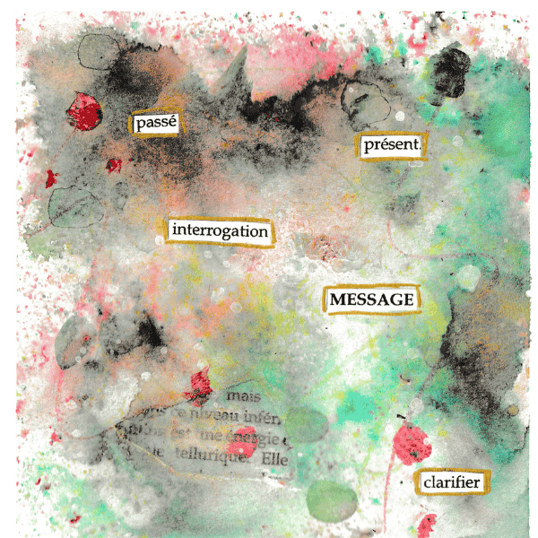 Création artistique en mixed média illustrant la recherche de sa place, le sens de la vie et l’évolution personnelle
